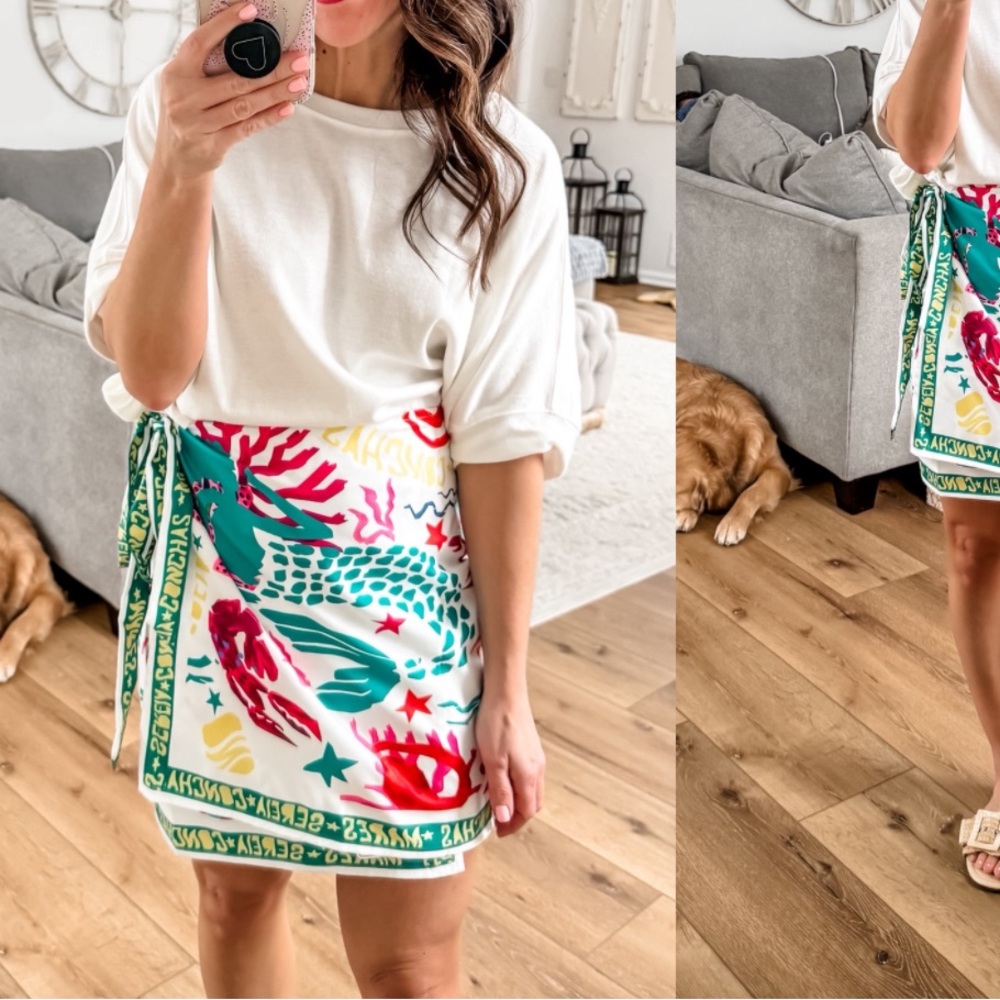 NWT WRAP SKIRT COLORFUL FUN AQUATIC THEMED COULD BE USED AS BEACH COVERUP 🌸